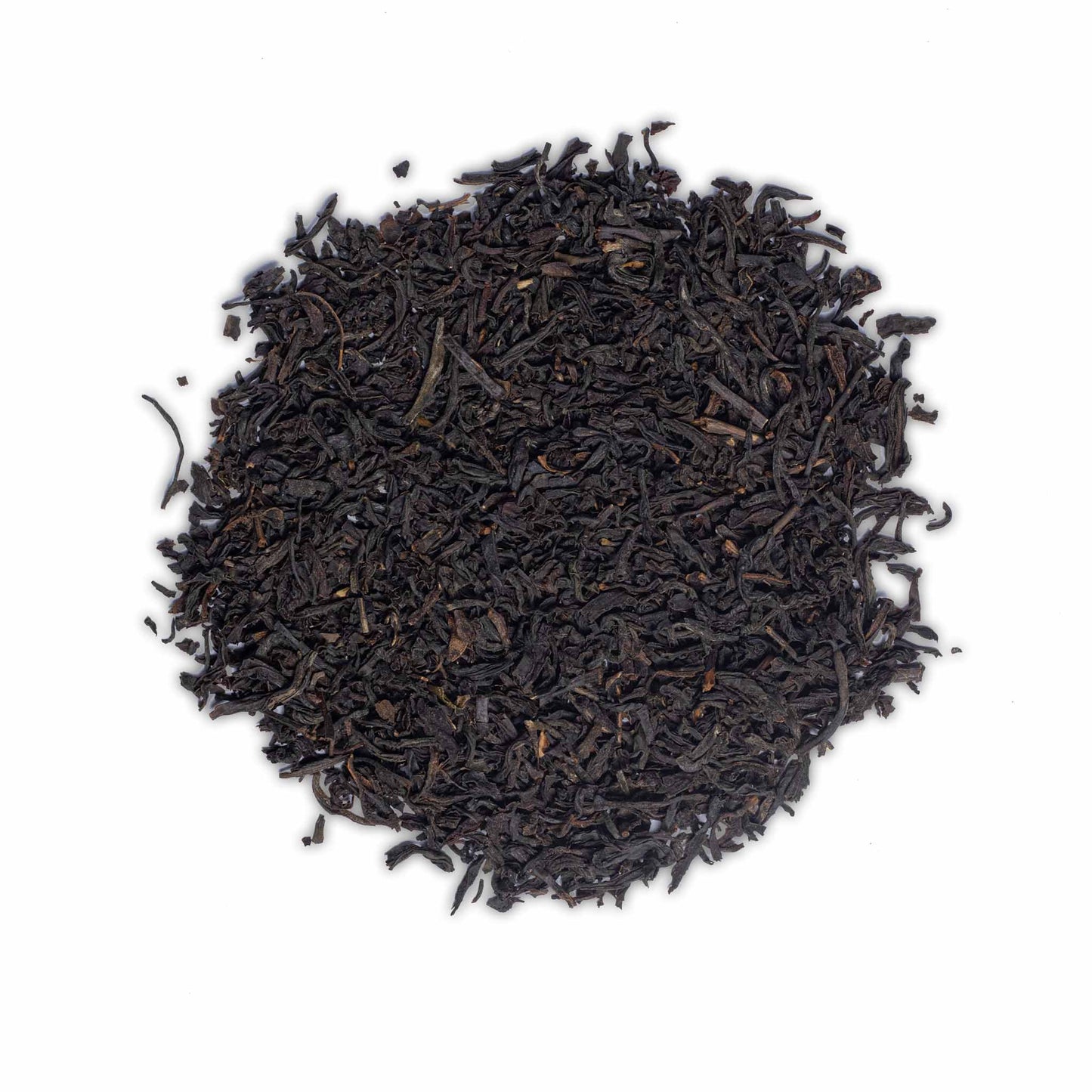 Loose leaf Earl Grey black tea by High Tea with Harriet featuring fine dark leaves on white background