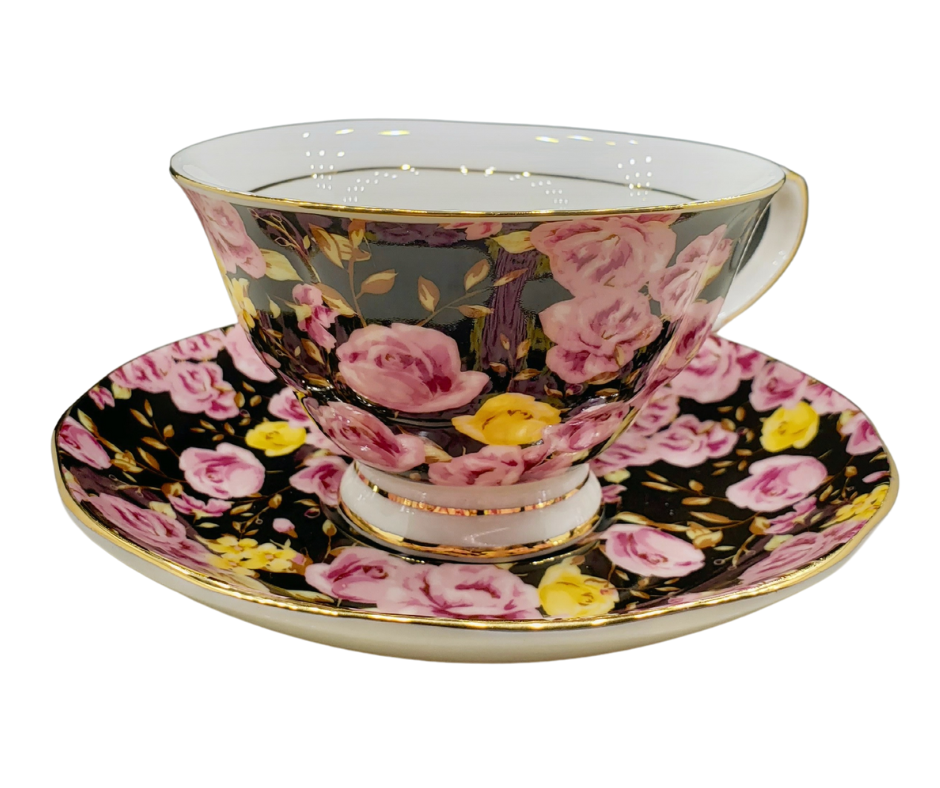 Midnight Rose Garden 2 Teacup & Saucer Set