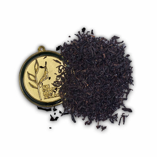 Wedding Tea by High Tea with Harriet — gold medal winner at the 2023 Australian Golden Leaf Awards in Flavoured Black Tea, shown with medal and elegant tea blend