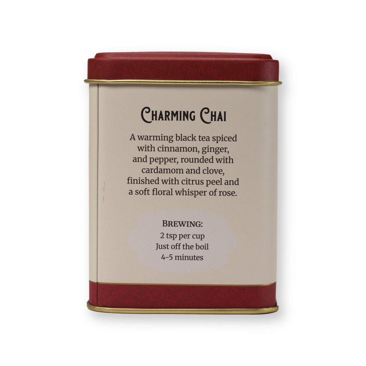 Charming Chai spiced & floral chai, small tin, back