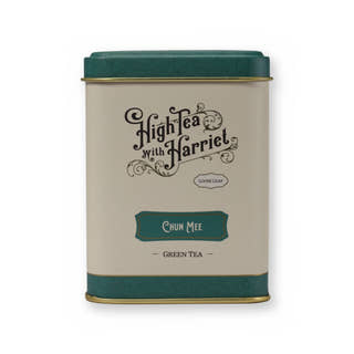 Chun Mee fruity & grassy green tea, small tin, front