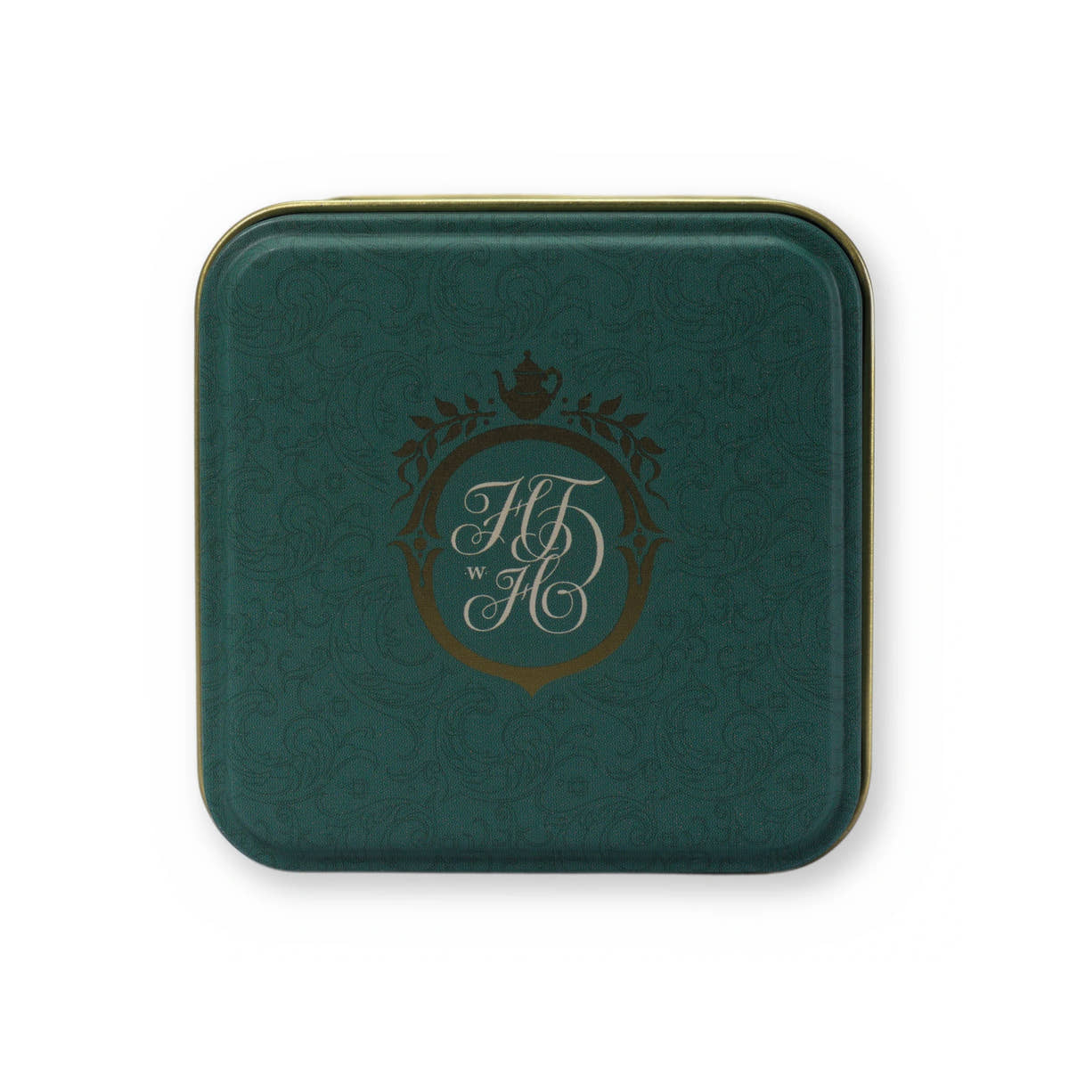 Chun Mee fruity & grassy green tea, small tin, lid from above