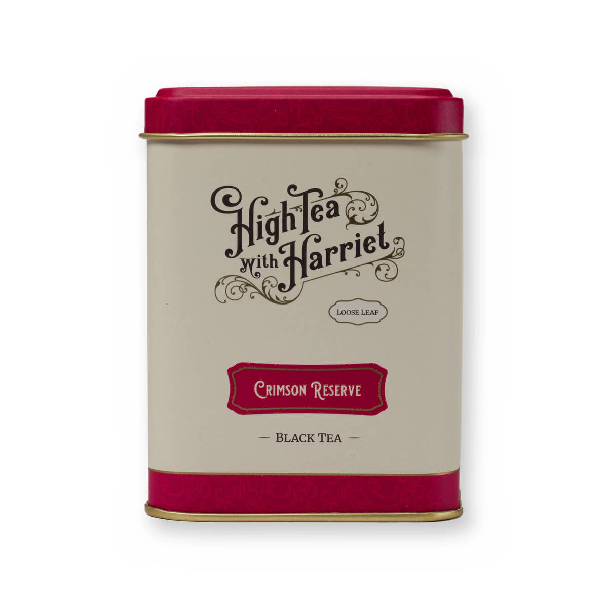 Crimson Reserve smooth & strong black tea, small tin, front