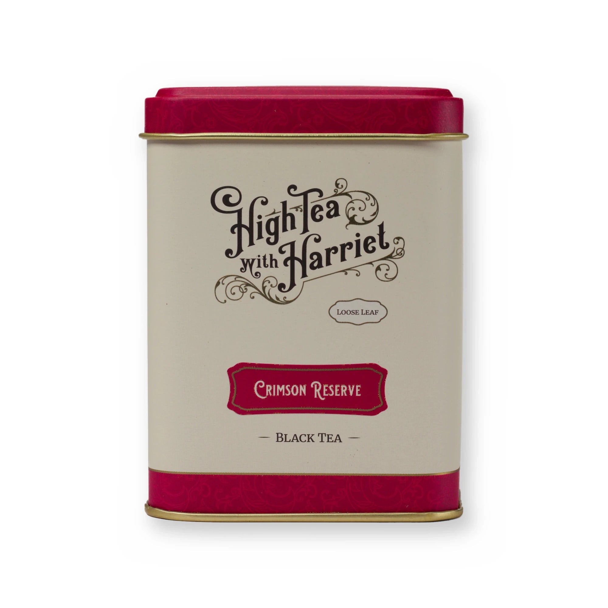 Crimson Reserve smooth & strong black tea, small tin, front