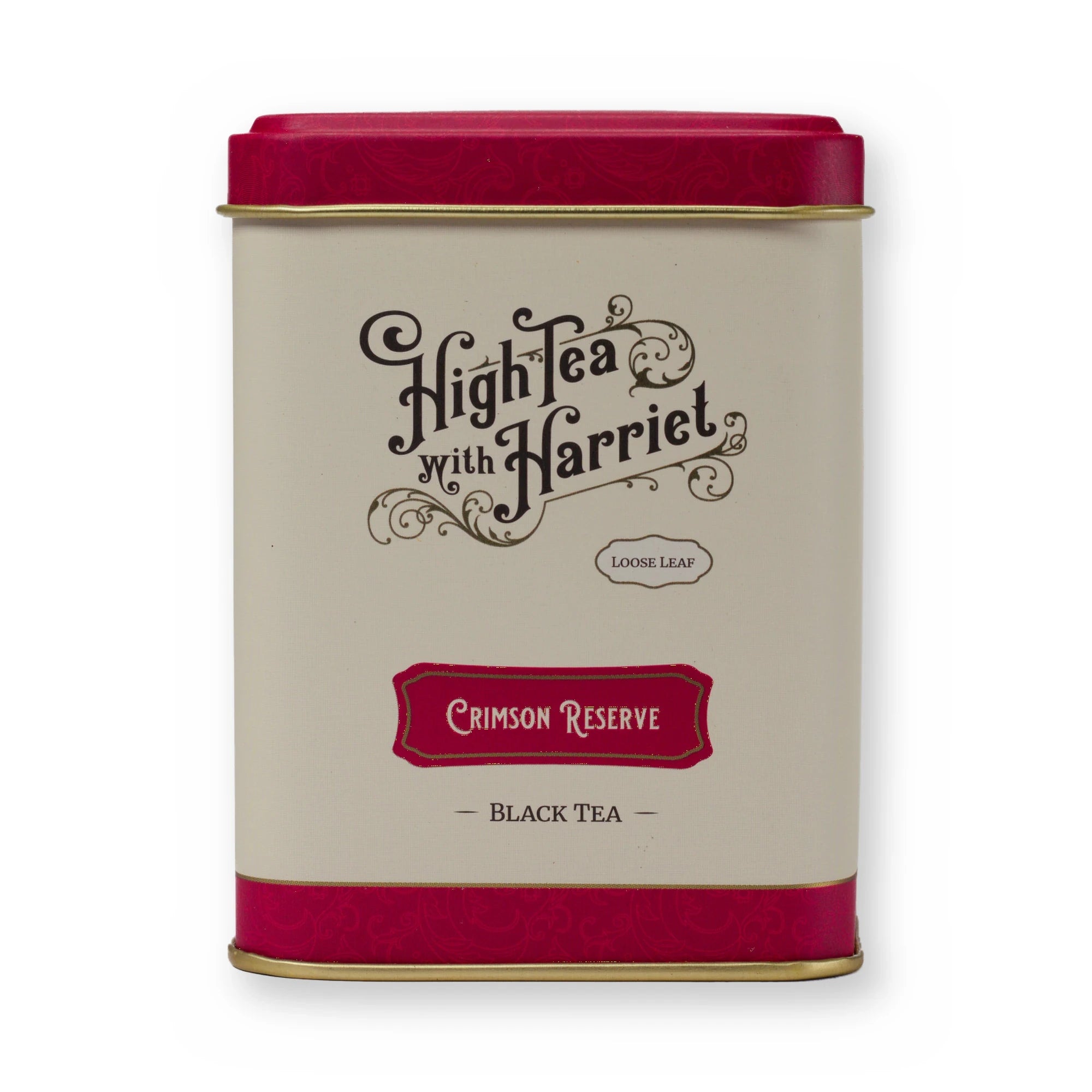 Crimson Reserve smooth & strong black tea, small tin, front