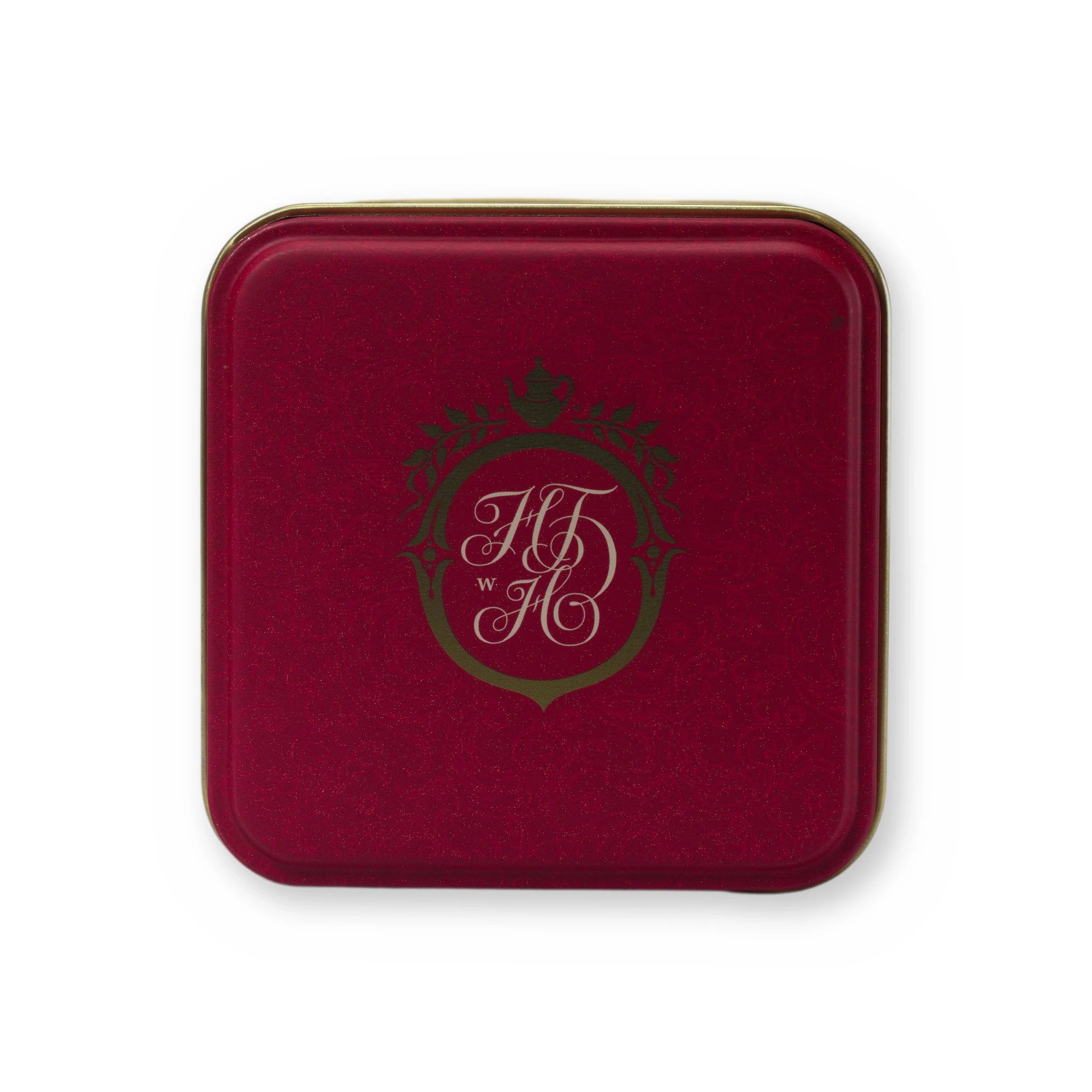 Crimson Reserve smooth & strong black tea, small tin, lid from above