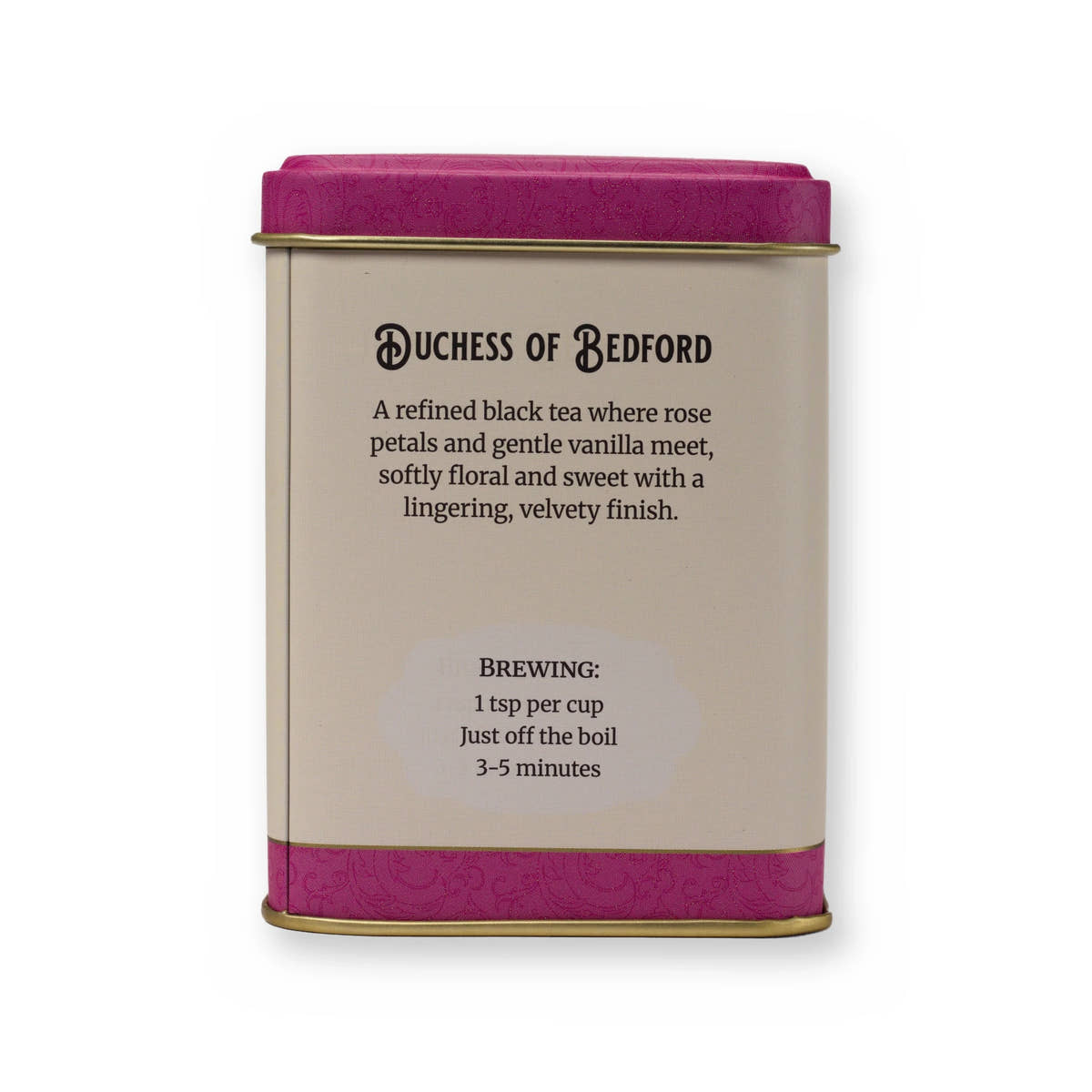 Duchess of Bedford floral & creamy black tea, small tin, back