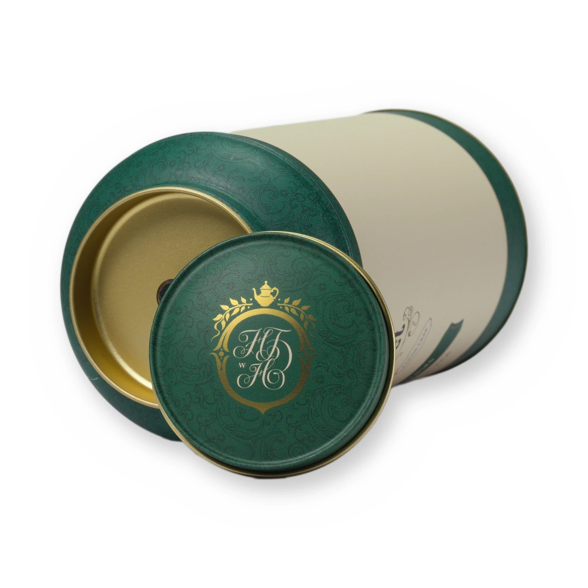 Empty Chun Mee tin, large tin, lid