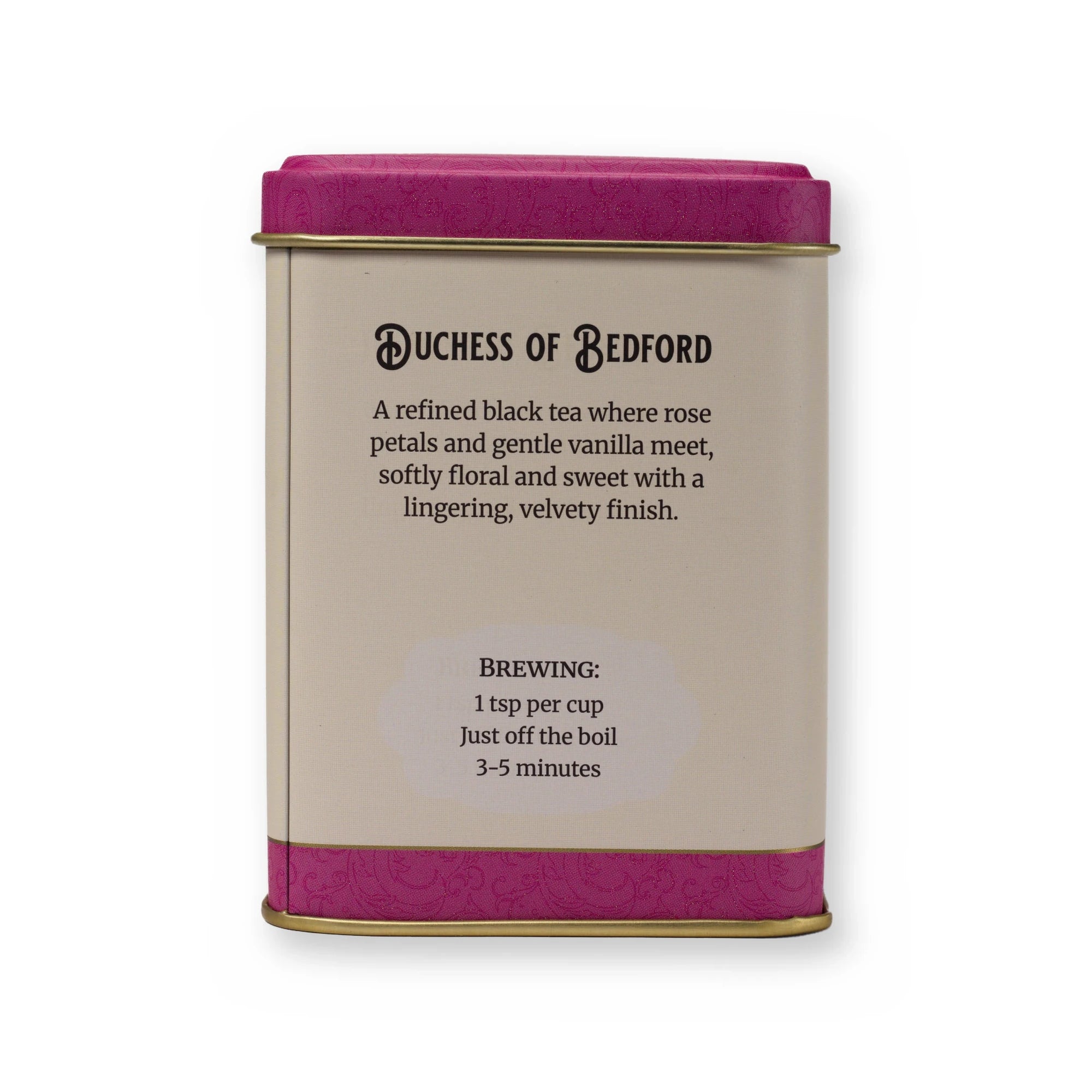 Empty Duchess of Bedford tin, small tin, back