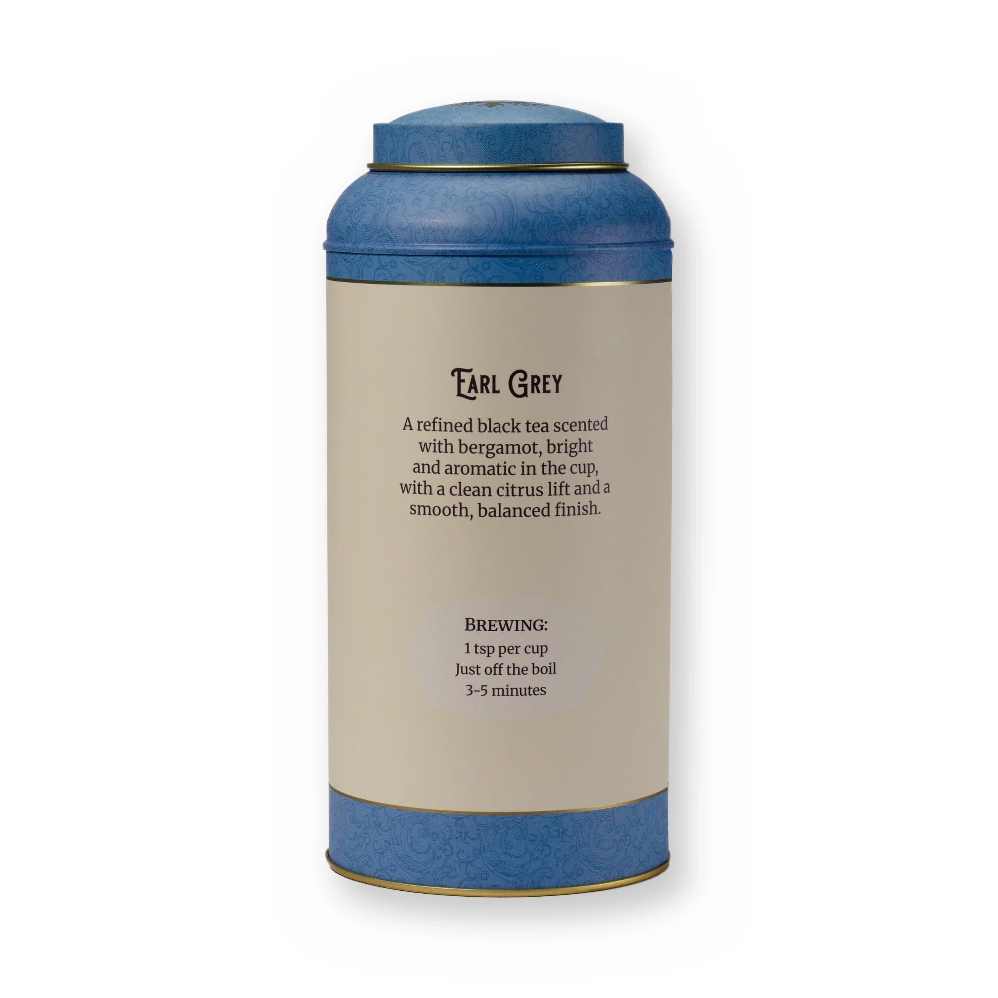 Empty Earl Grey tin, large tin, back