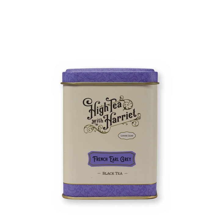 Empty French Earl Grey tin, small tin, size comparison