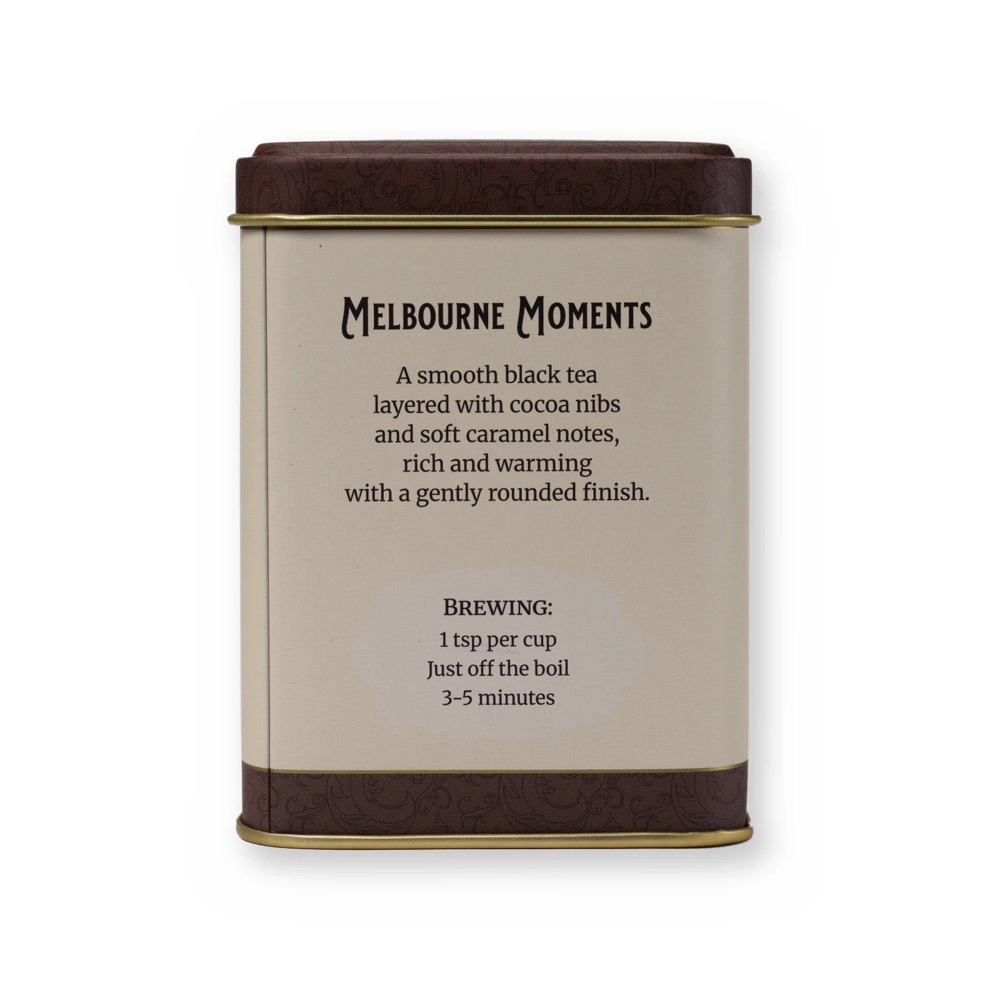 Empty Melbourne Moments tin, small tin, back