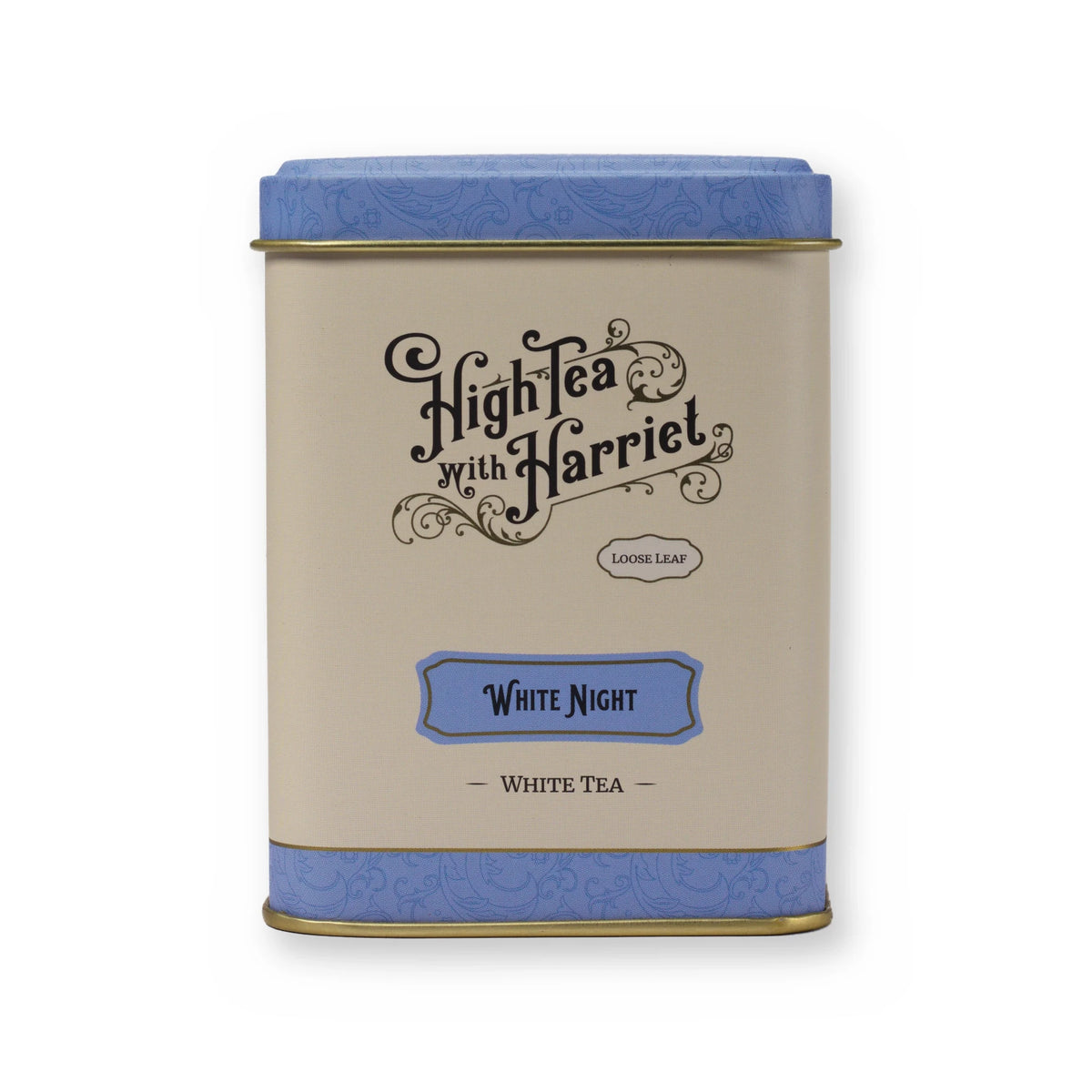 Empty White Night tin, small tin, front