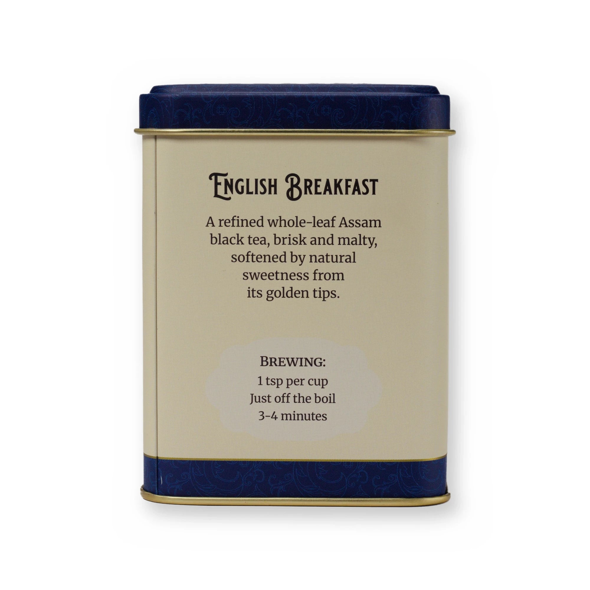English Breakfast malty & smooth black tea, small tin, back