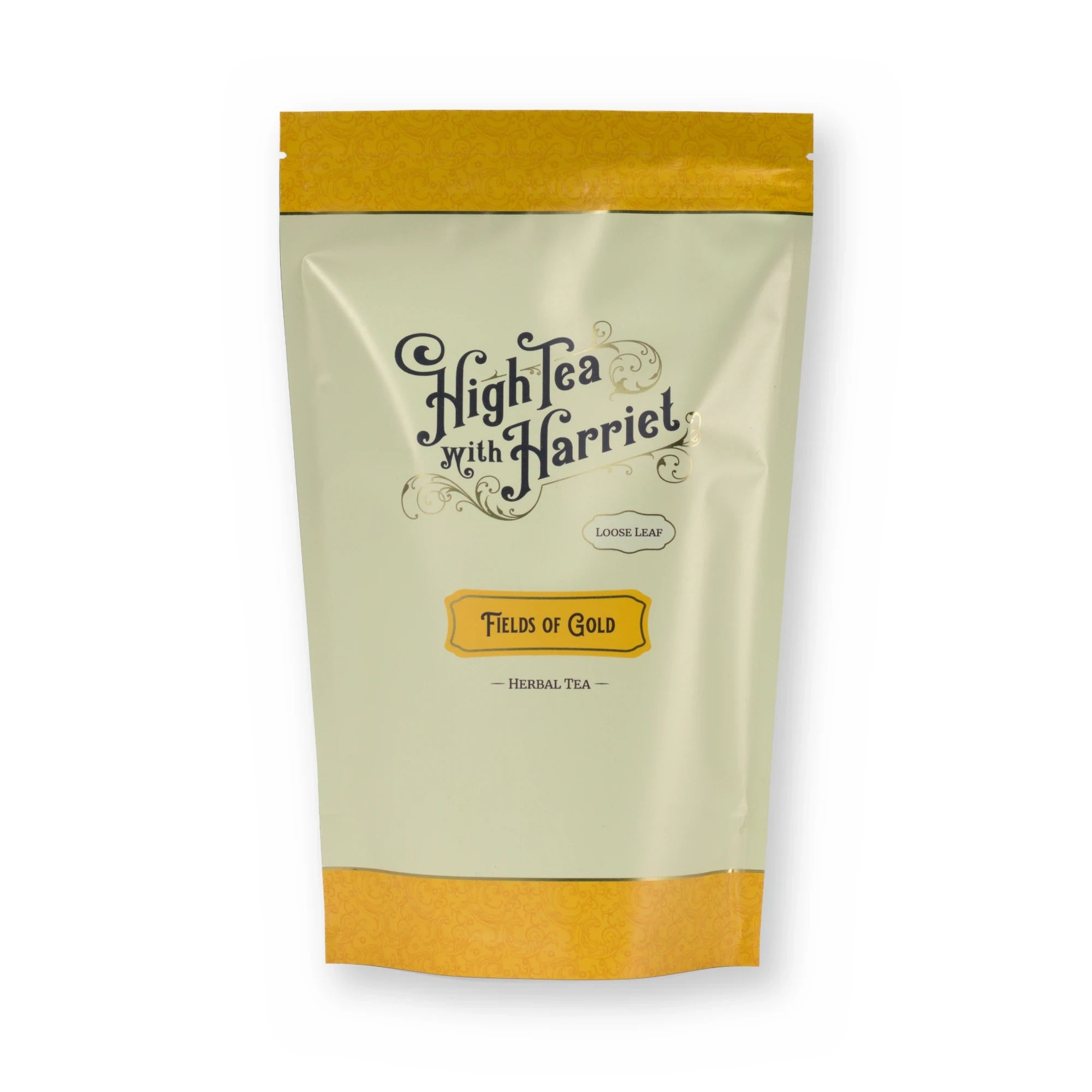 Fields of Gold chamomile & fruit herbal tea, pouch, front
