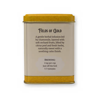 Fields of Gold chamomile & fruit herbal tea, small tin, back