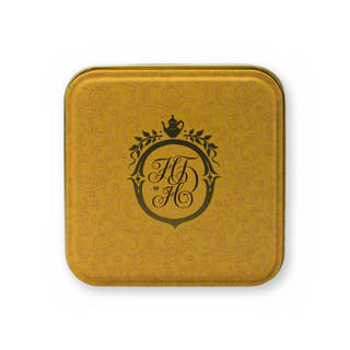 Fields of Gold chamomile & fruit herbal tea, small tin, lid from above