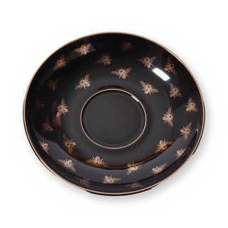 Fine bone china saucer, Black Bee design, from above