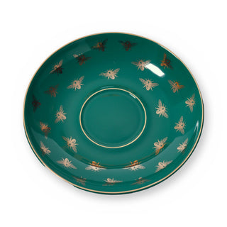 Fine bone china saucer, Green Bee design, from above