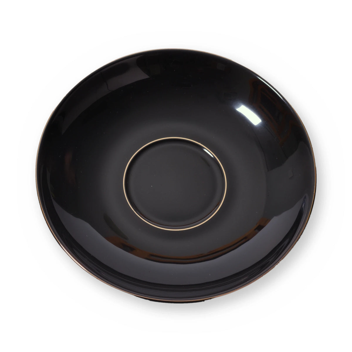 Fine bone china saucer, Black Plain design, from above