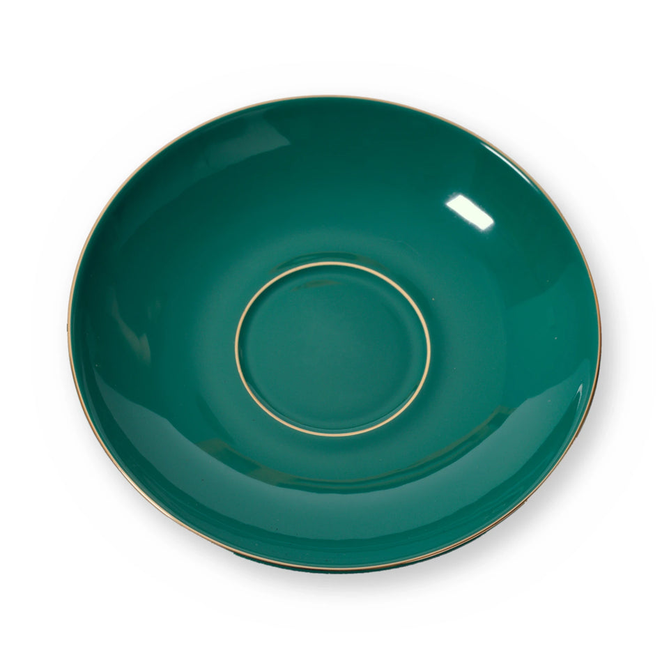 Fine bone china saucer, Green Plain design, from above