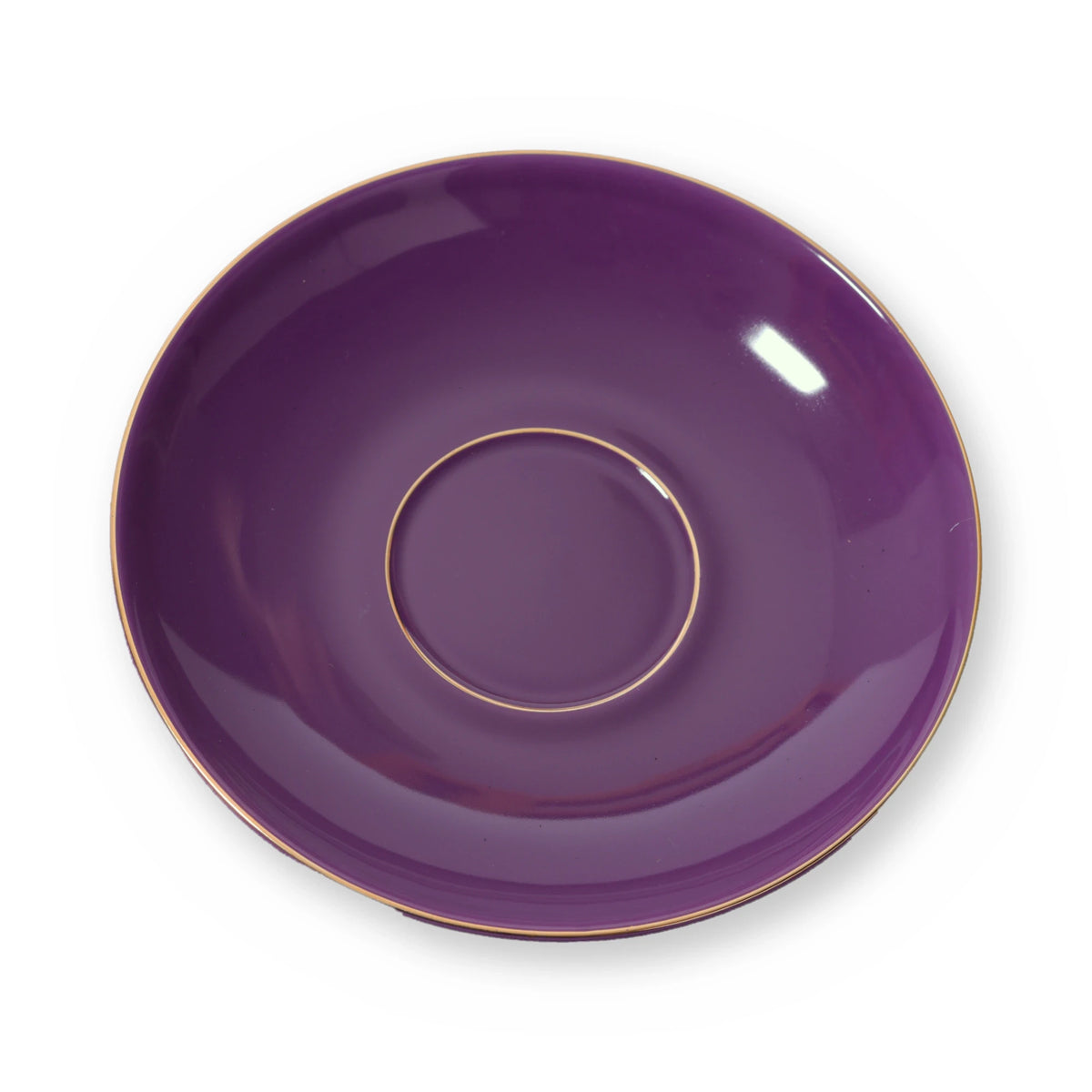 Fine bone china saucer, Purple Plain design, from above