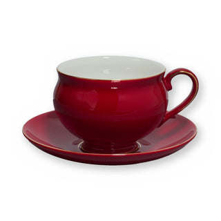 Fine bone china teacup, Red Plain design, on its saucer