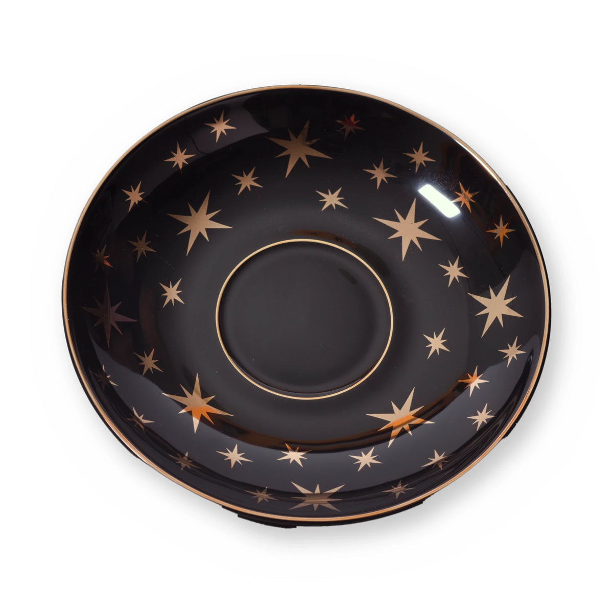 Fine bone china saucer, Black Star design, from above