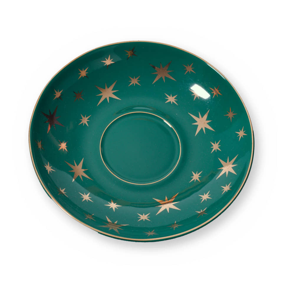 Fine bone china saucer, Green Star design, from above