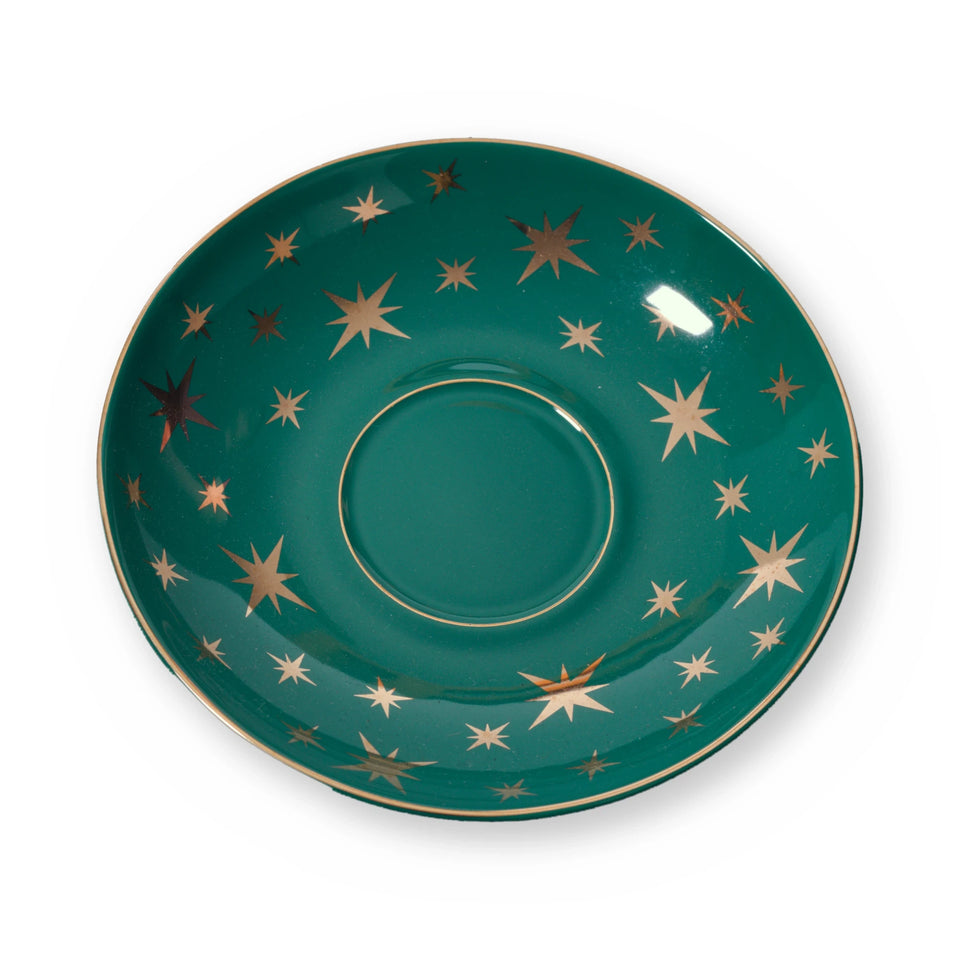 Fine bone china saucer, Green Star design, from above