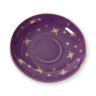 Fine bone china saucer, Purple Star design, from above
