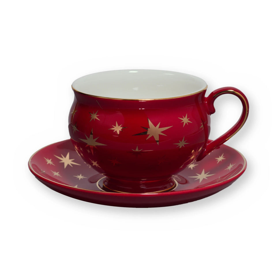 Fine bone china teacup, Red Star design, on its saucer