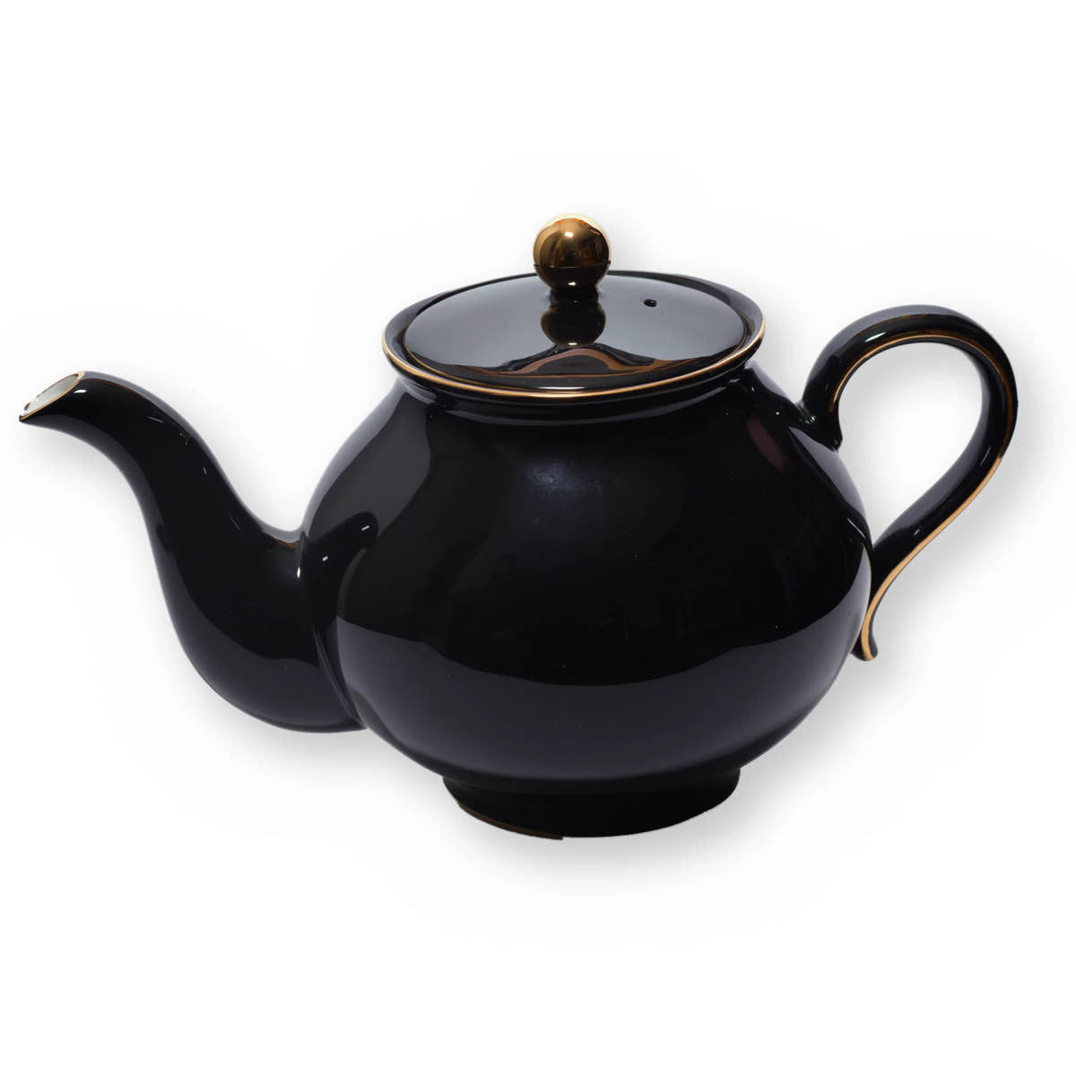 Fine bone china teapot, Black Plain design, side view