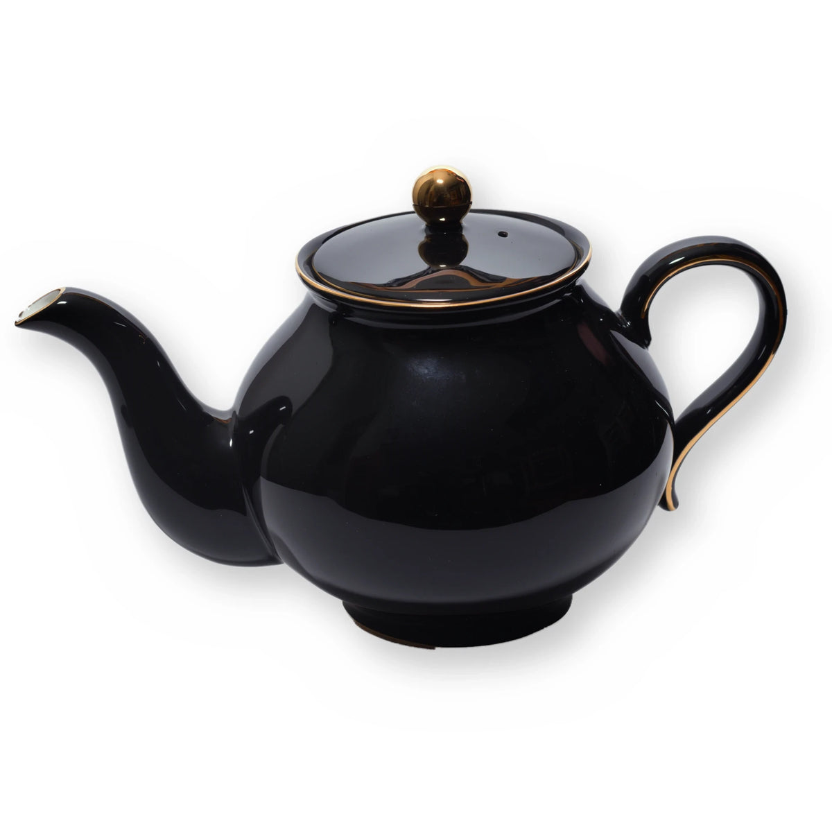 Fine bone china teapot, Black Plain design, side view
