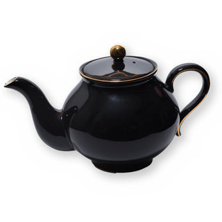 Fine bone china teapot, Black Plain design, side view