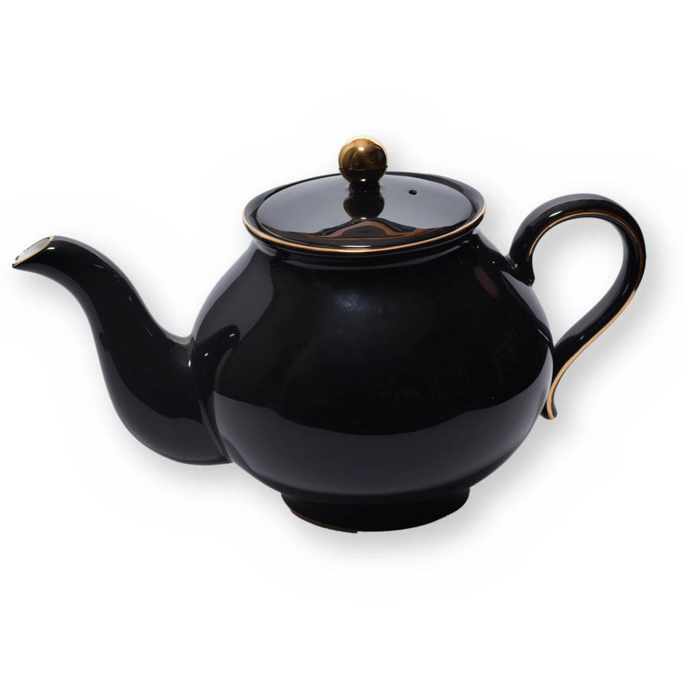 Fine bone china teapot, Black Plain design, side view