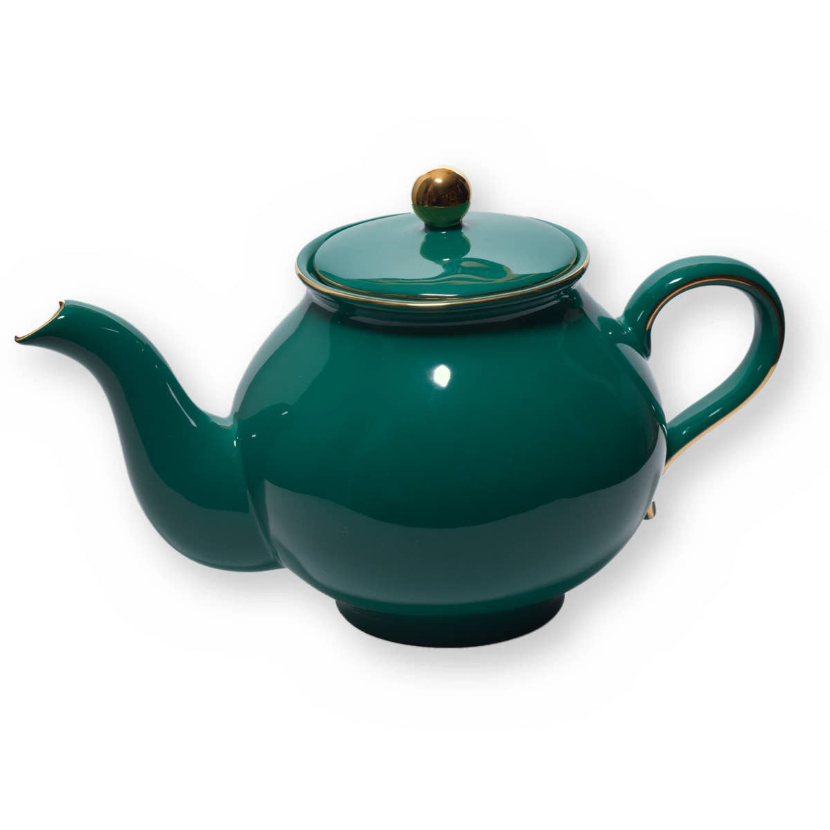 Fine bone china teapot, Green Plain design, side view