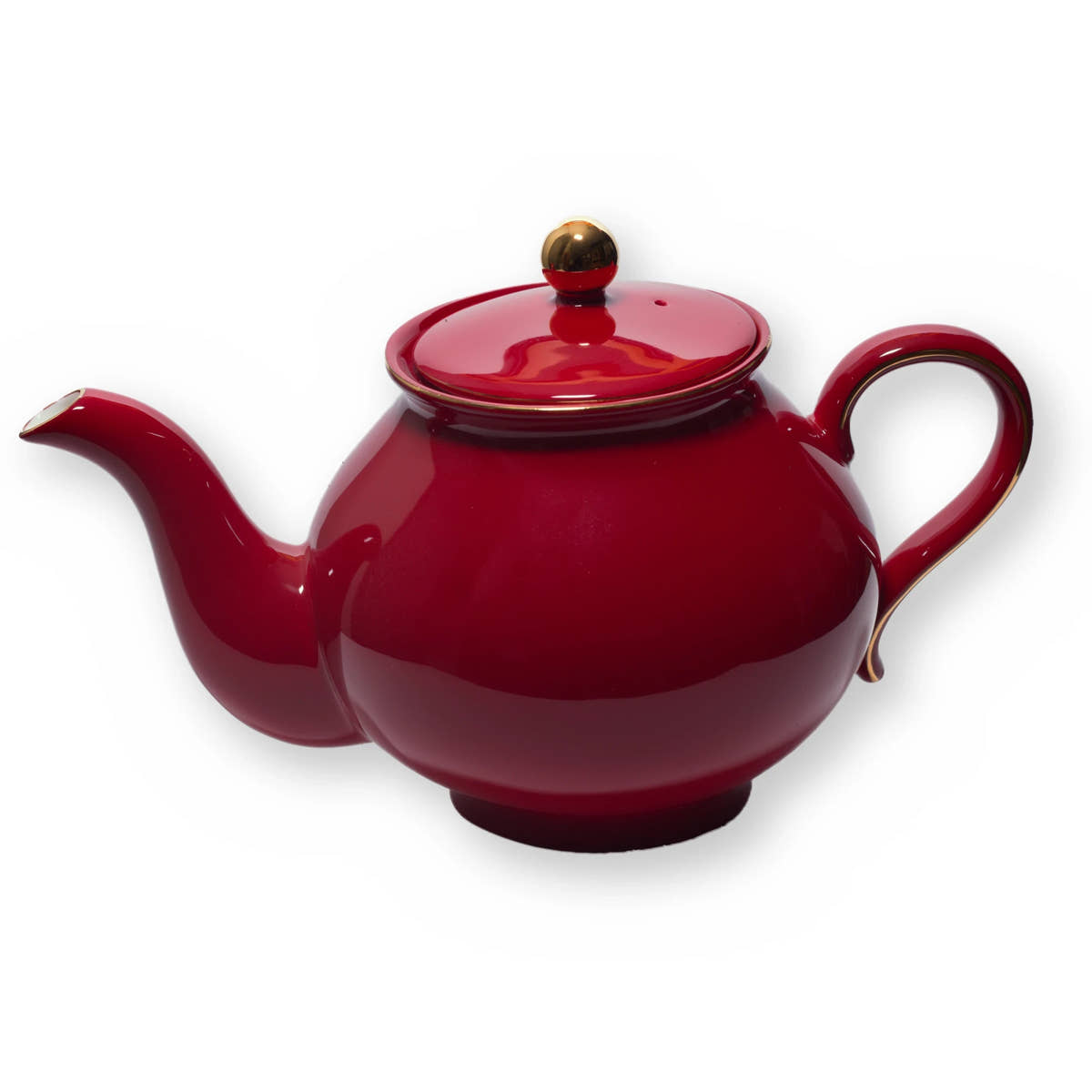 Fine bone china teapot, Red Plain design, side view
