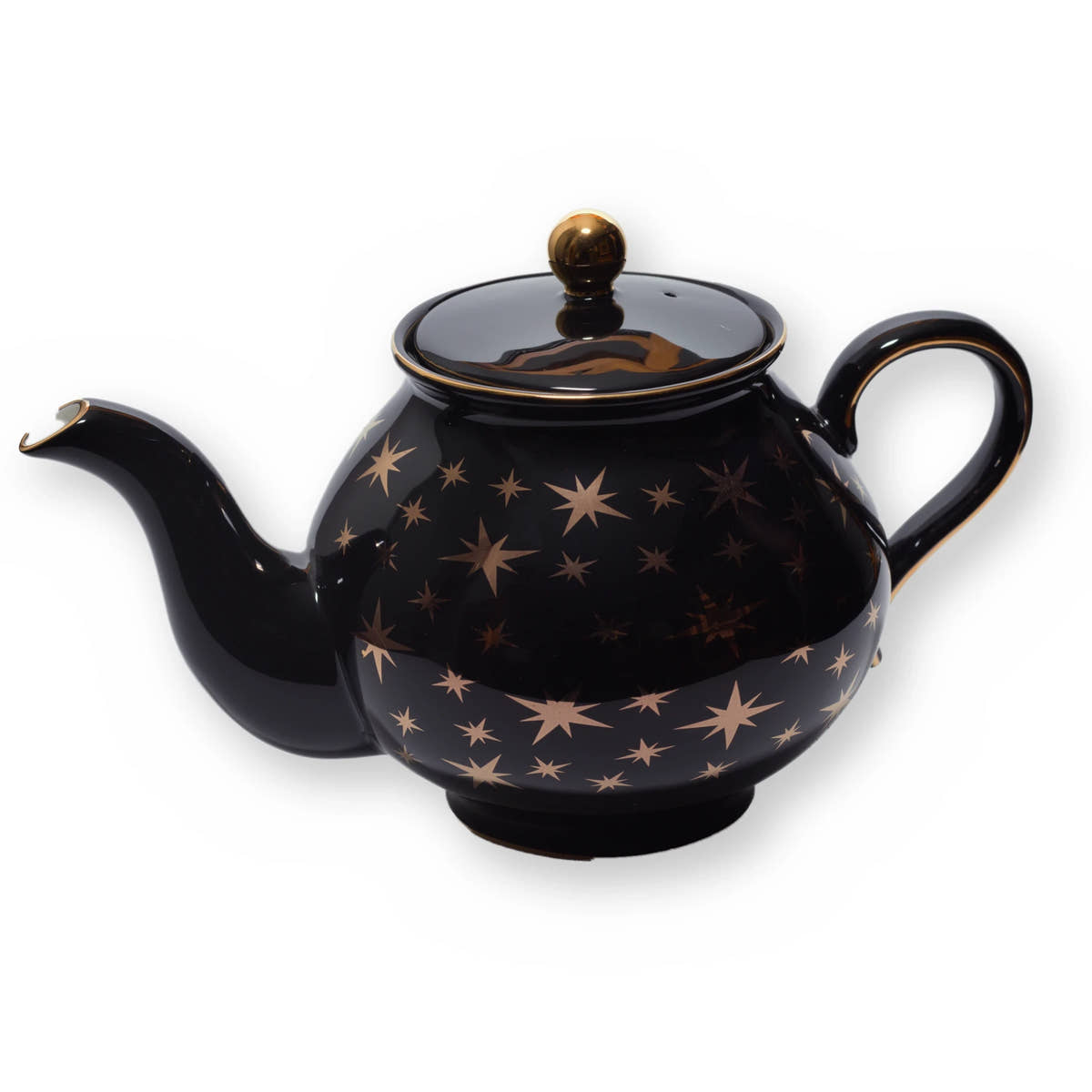 Fine bone china teapot, Black Star design, side view