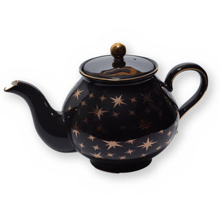 Fine bone china teapot, Black Star design, side view