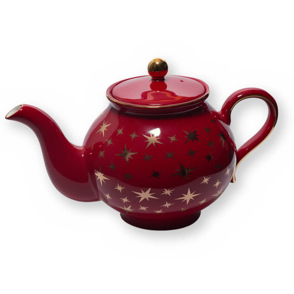 Fine bone china teapot, Red Star design, side view