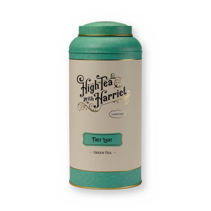 First Light lemongrass & mint green tea, large tin, front