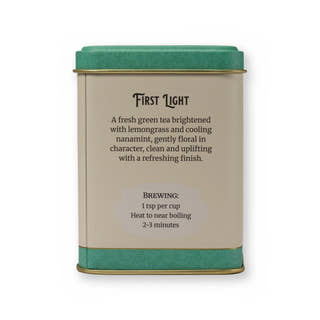 First Light lemongrass & mint green tea, small tin, back