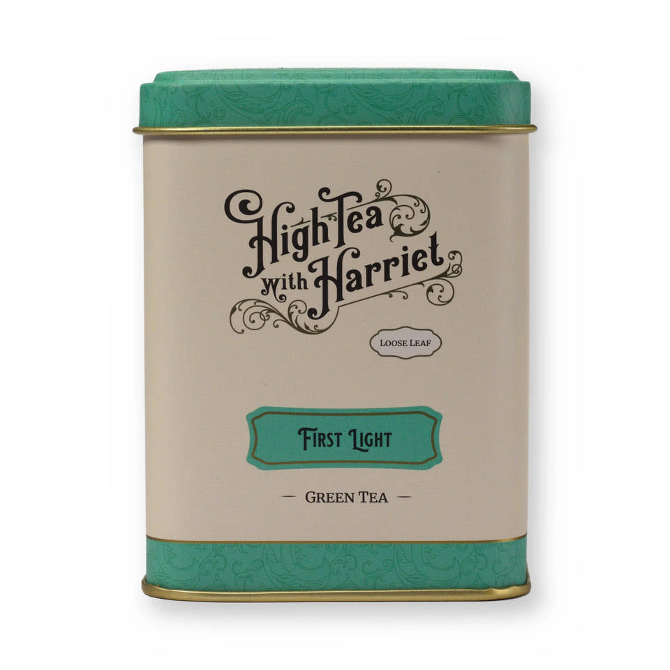 First Light lemongrass & mint green tea, small tin, front