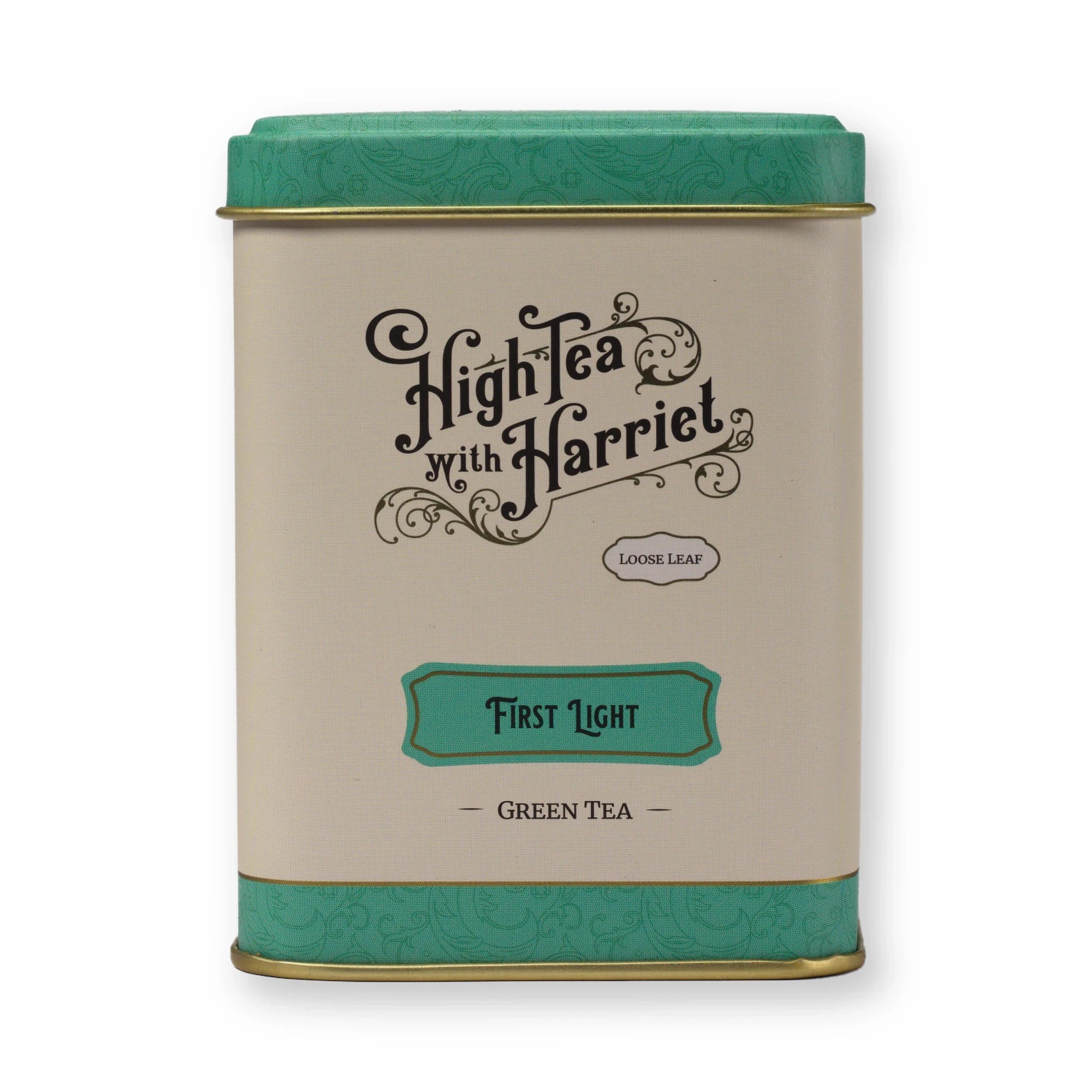First Light lemongrass & mint green tea, small tin, front