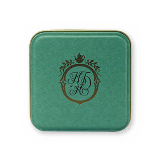First Light lemongrass & mint green tea, small tin, lid from above