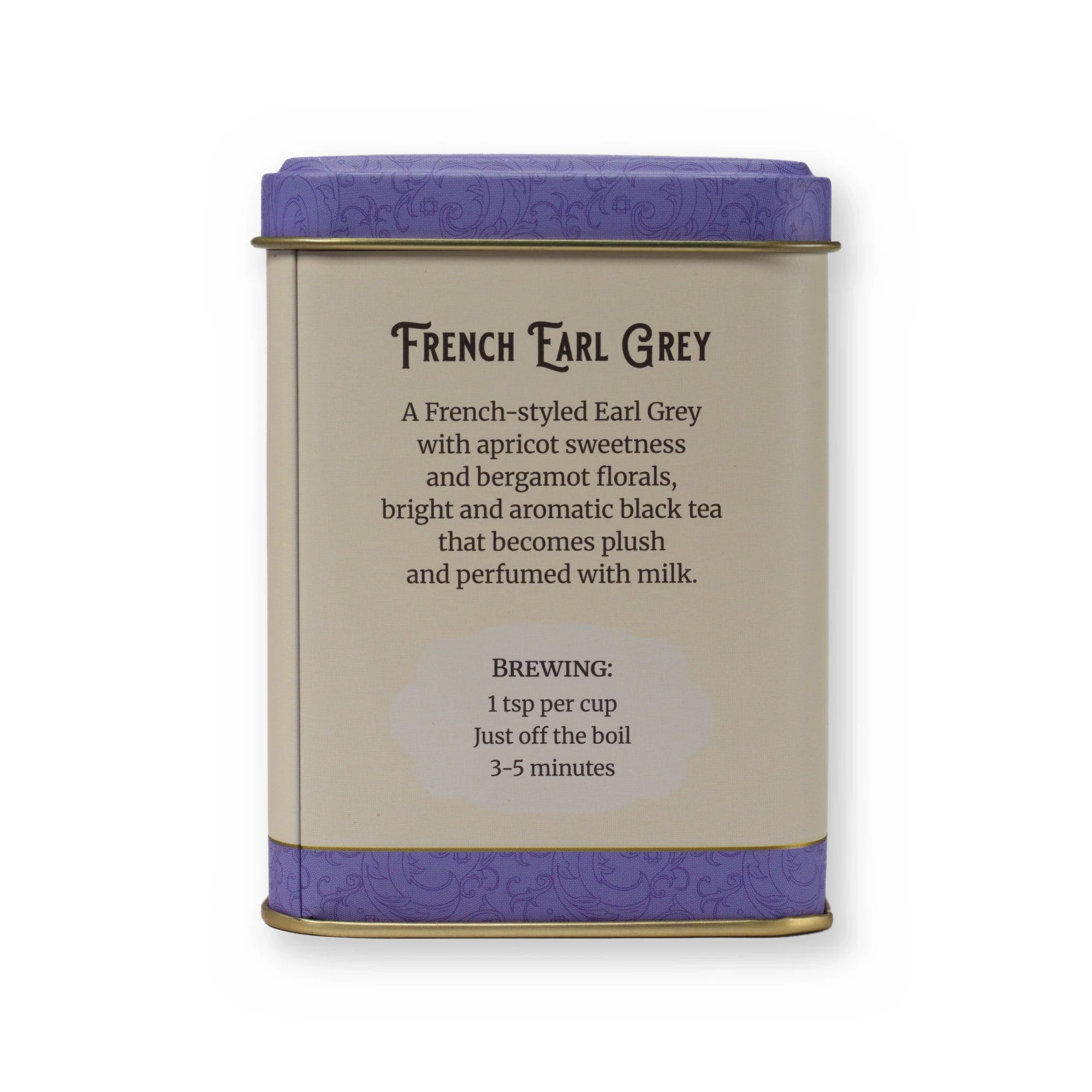 French Earl Grey apricot & floral black tea, small tin, back