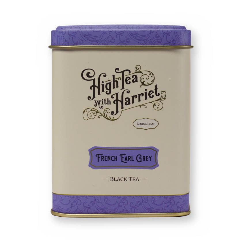 French Earl Grey apricot & floral black tea, small tin, front