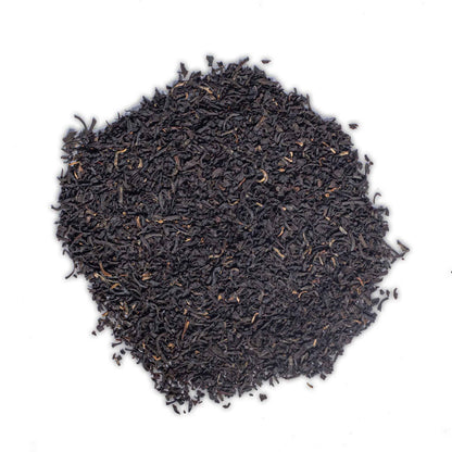Loose leaf black tea for High Tea with Harriet's London Breakfast blend on white background