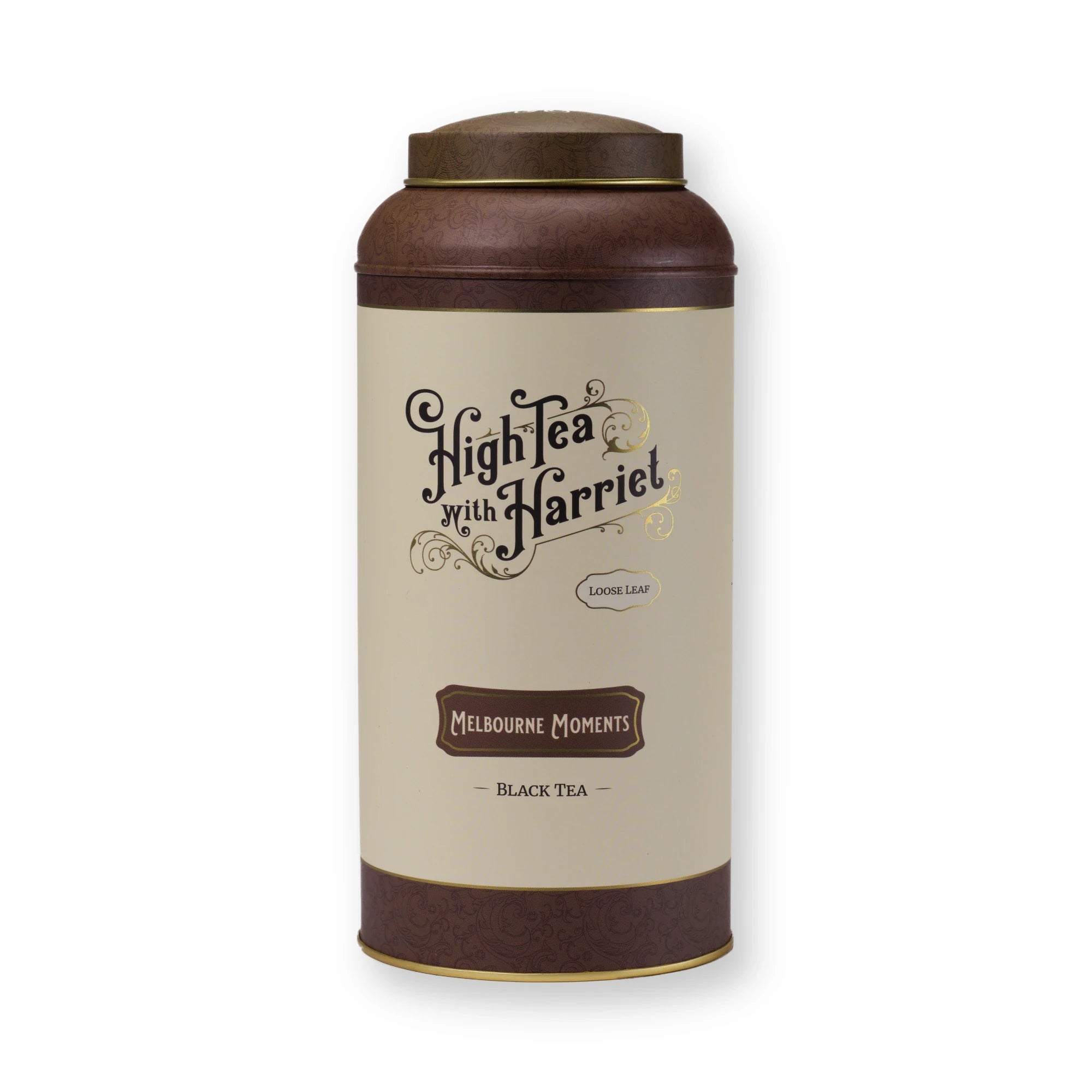 Melbourne Moments caramel & cacao black tea, large tin, front